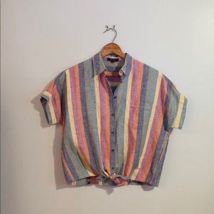 Madewell Tie-Front Shirt in Rainbow Stripe